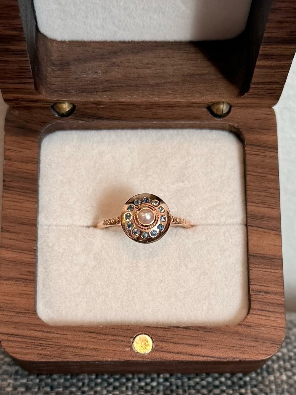 Sofia Zakia Royal Dynasty Neptune UFO 14k Rose Gold Ring Sz 6.25 Blue Sapphires